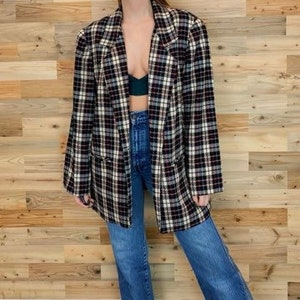 Vintage Plaid Wool Blazer Jacket image 1