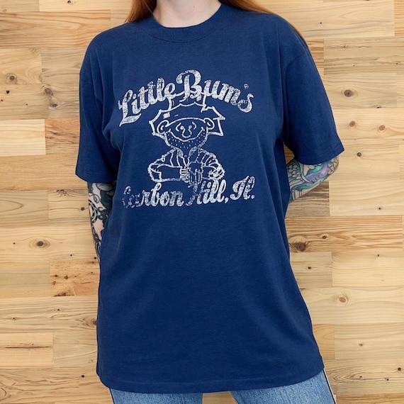 Vintage Little Bum's Carbon Hill Illinois Faded Worn Tee Shirt T-Shirt