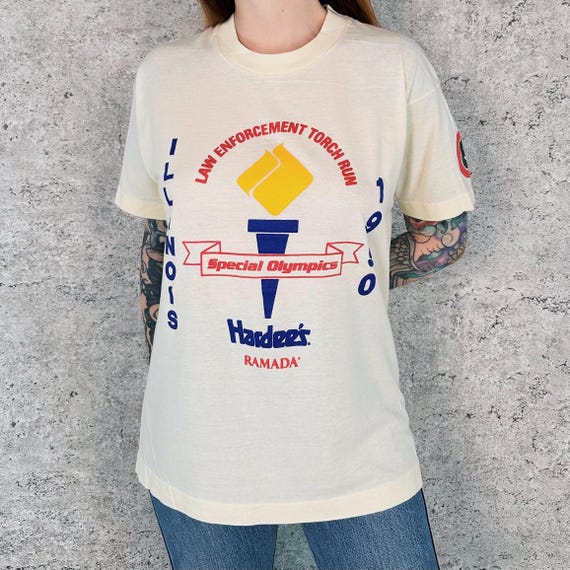 1990 Vintage Illinois Law Enforcement Torch Run Special Olympics Fundraiser Tee Shirt T-Shirt