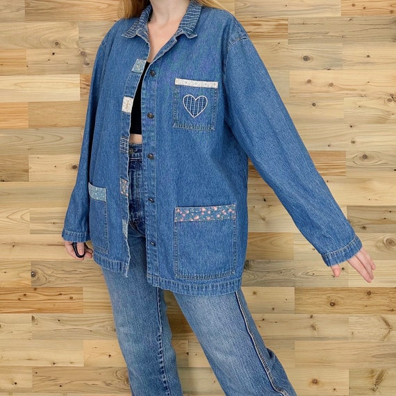 90's Vintage Denim Chore Coat Jacket - image 5