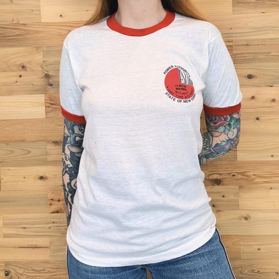 70's Vintage New York Power Authority Paper Thin Ringer Tee Shirt T-Shirt