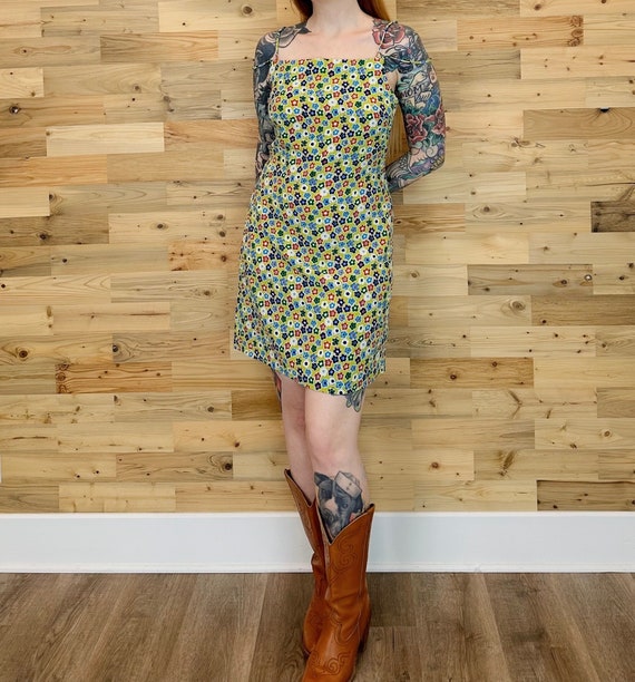 90's Vintage Summer Floral Print Mini Dress