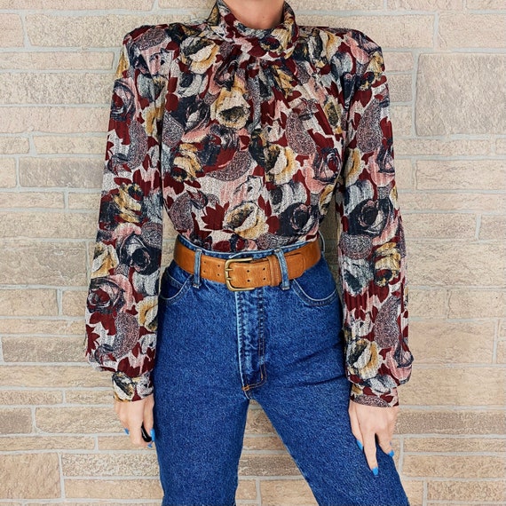70's Romantic Sheer Rose and Paisley Vintage Blous