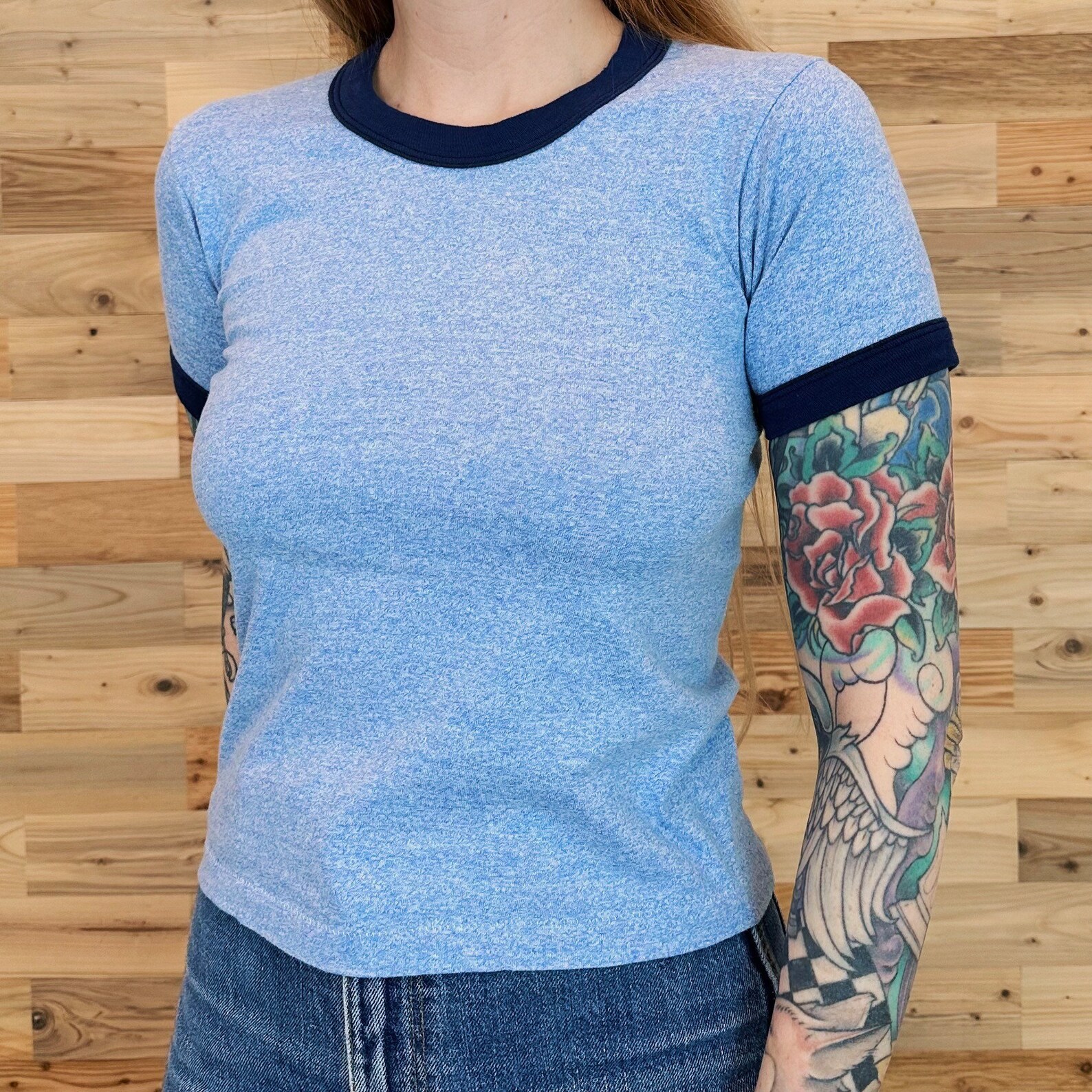 80s Vintage Sky Blue Ringer T-shirt: Women's XXS-XS Baby Tee (youth Tag ...