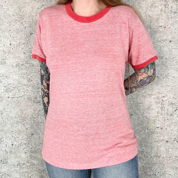 1970's Paper Thin Soft Vintage Basic Solid Ringer Tee Shirt T-Shirt