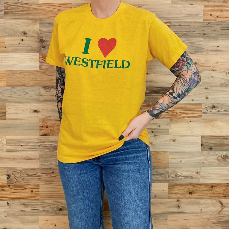 Vintage 80's Soft Retro I Love Westfield Yellow Tee Shirt T-Shirt image 3