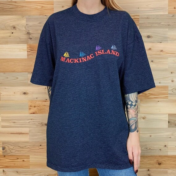 Mackinac Island Travel Destination Vintage Striped Tee Shirt T-Shirt