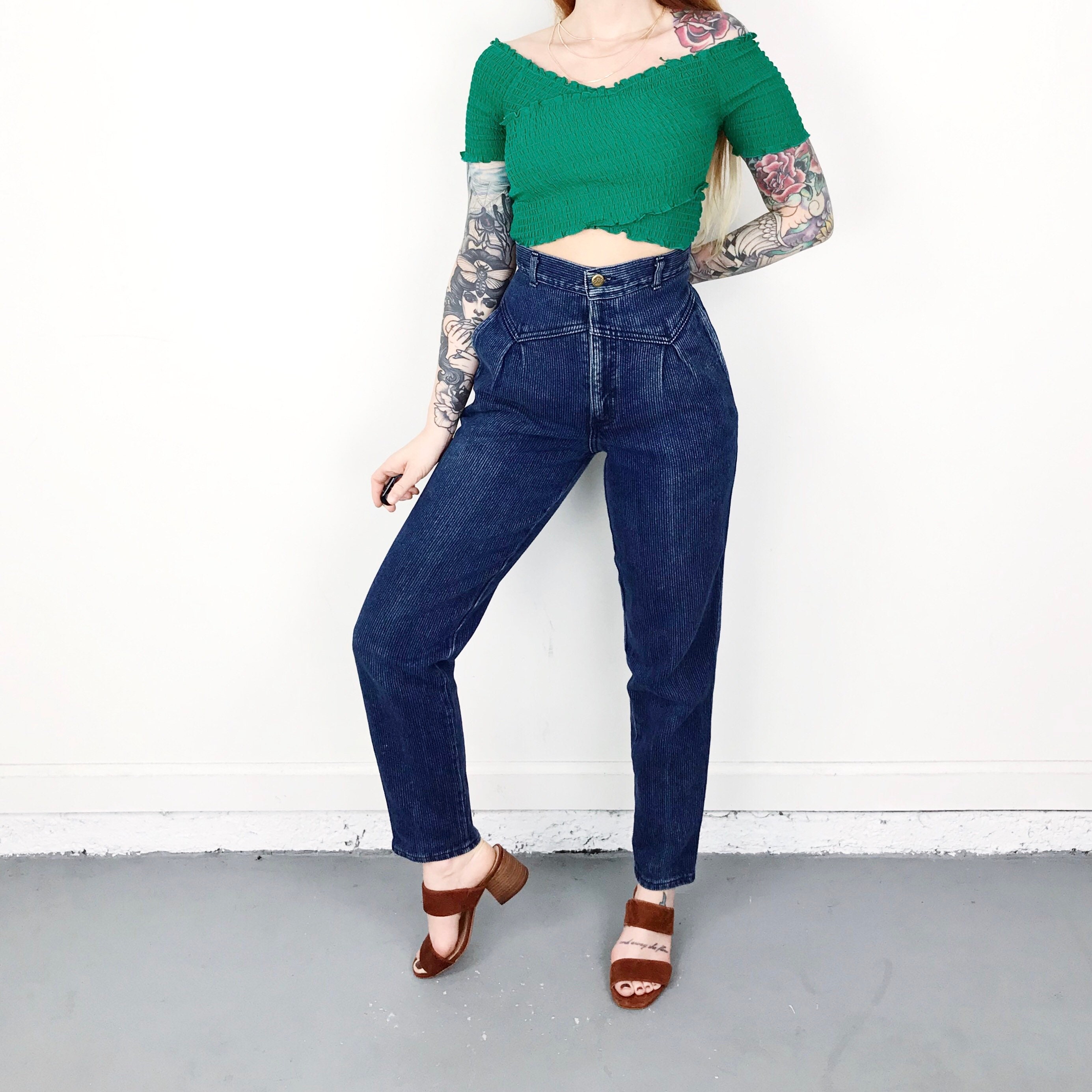 70 s Pinstriped CHIC Sunset Blues Jeans Size 26