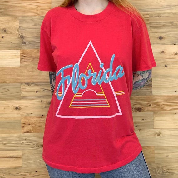 80's Vintage Florida Retro Thin Travel Tee Shirt T-Shirt