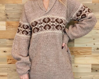Vintage 1950s Hand-knit Duck Hunting Cowichan Sweater / Wool