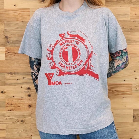 YMCA Vintage Soft Mayfest 5000 Meter Run Ottawa Illinois 1990 Tee Shirt T-Shirt
