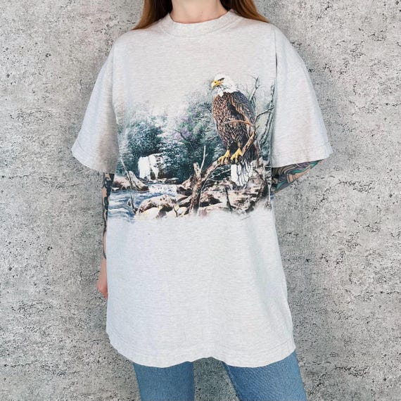 90's Vintage Nature Eagle Forest Front and Back Print Tee Shirt T-Shirt