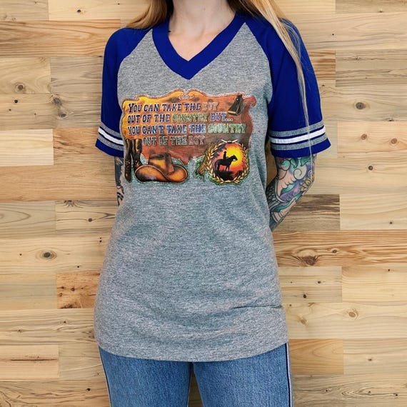 80's Vintage You Can't Take the Country Out of the Boy Jersey Style Raglan Tee Shirt T-Shirt