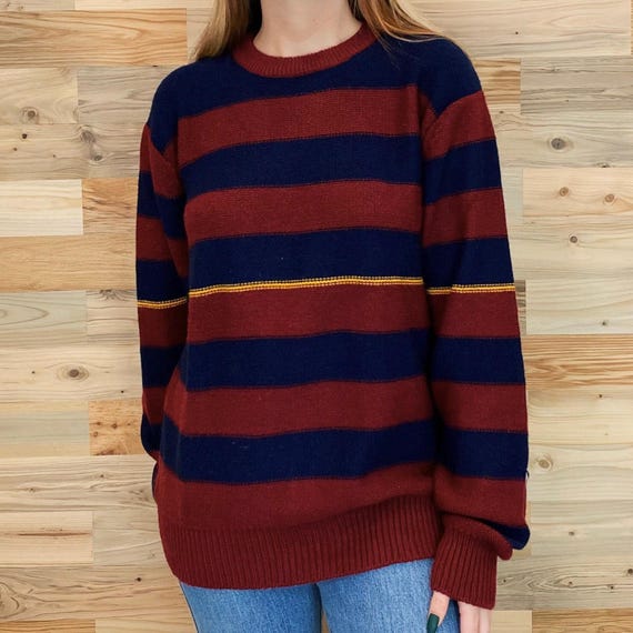 70's Vintage Cozy Striped Pullover Knit Sweater