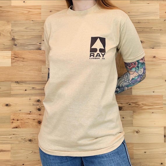 80's Vintage Ray Lumber Co. Soft Beige Company Tee Shirt T-Shirt