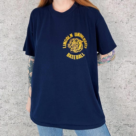 70's Vintage Lincoln University Blue Tigers Baseball Tee Shirt T-Shirt