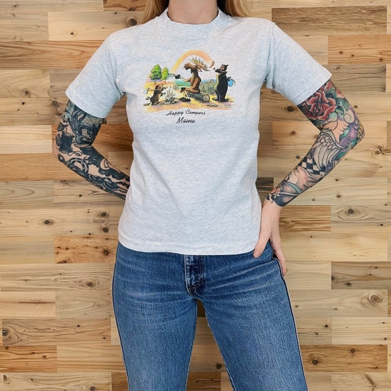 Vintage 1996 Maine Happy Campers Travel Tee Shirt T-Shirt