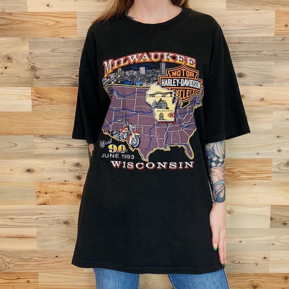 Harley Davidson Motorcycle 90th Anniversary 1993 Vintage Milwaukee Tee Shirt T-Shirt