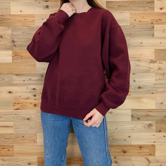 Burgundy Red Basic Pullover Crewneck Sweatshirt - image 5