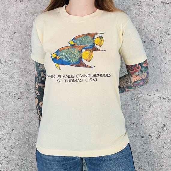 70s Vintage Virgin Islands Diving Schools Tee - Soft Thin 1970s Fish Travel T-Shirt