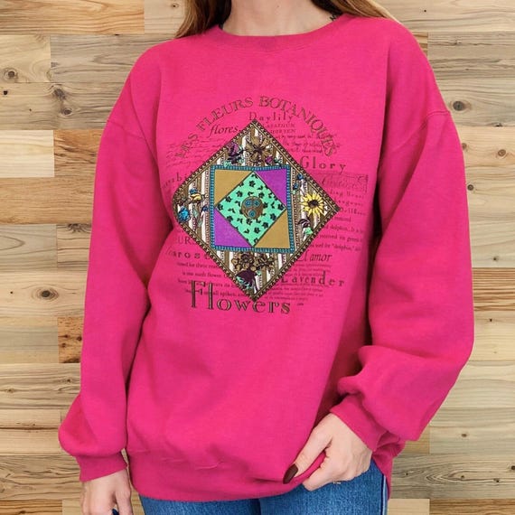 Vintage French Botanical Flowers Pink Pullover Sweatshirt Sweater Top