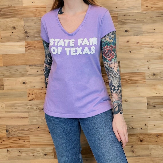 Vintage 1970's State Fair of Texas Lavender Short Sleeve Retro 70s Ringer Tee Shirt T-Shirt Top