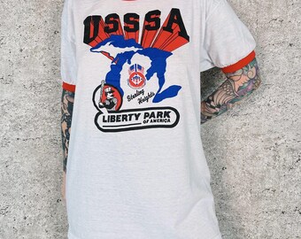 80's Vintage USSSA Liberty Park Sterling Heights Ringer Tee Shirt T-Shirt