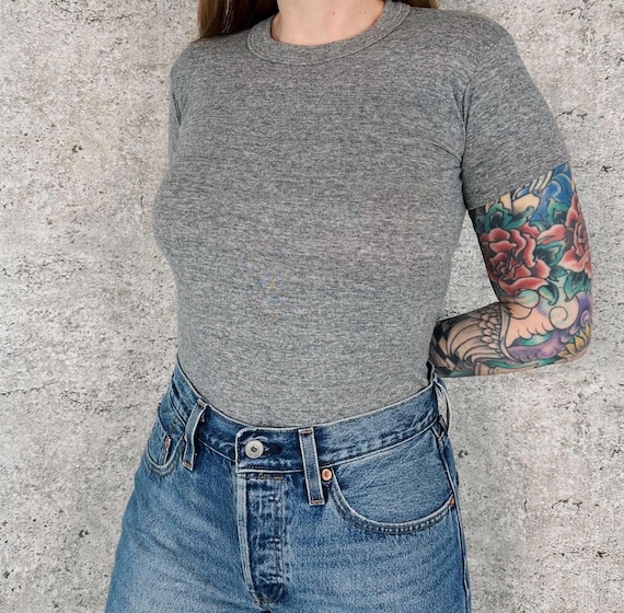 80's Soft Comfy Vintage Heather Gray Basic Baby Tee Shirt T-Shirt / Youth Size