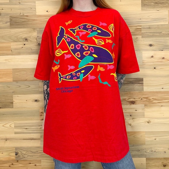 80's Vintage Shedd Aquarium Chicago Gray Whales Art Tee Shirt T-Shirt