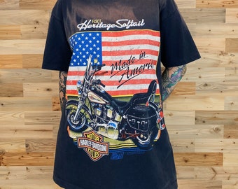 Tee shirt motard vintage des années 80 pour motos Harley Davidson