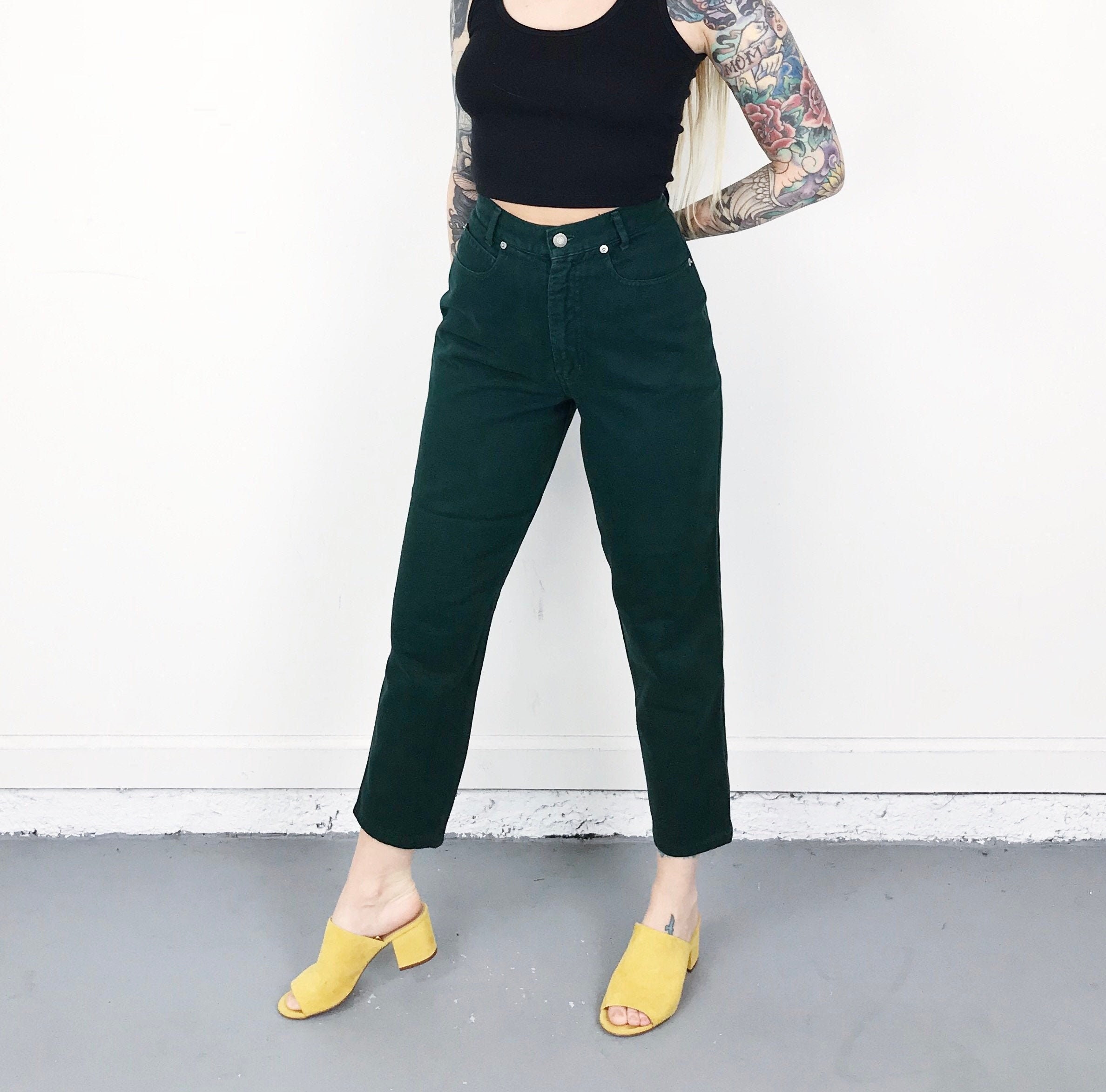90's Forest Green High Waist Jeans / Size 25 26 Petite