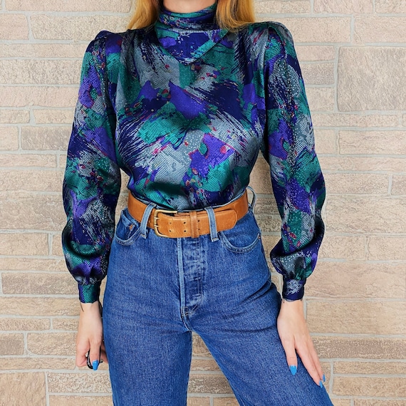 70's Vintage Abstract Print Blouse