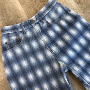 90's Plaid Print Long Jean Shorts / Size 25 image 3