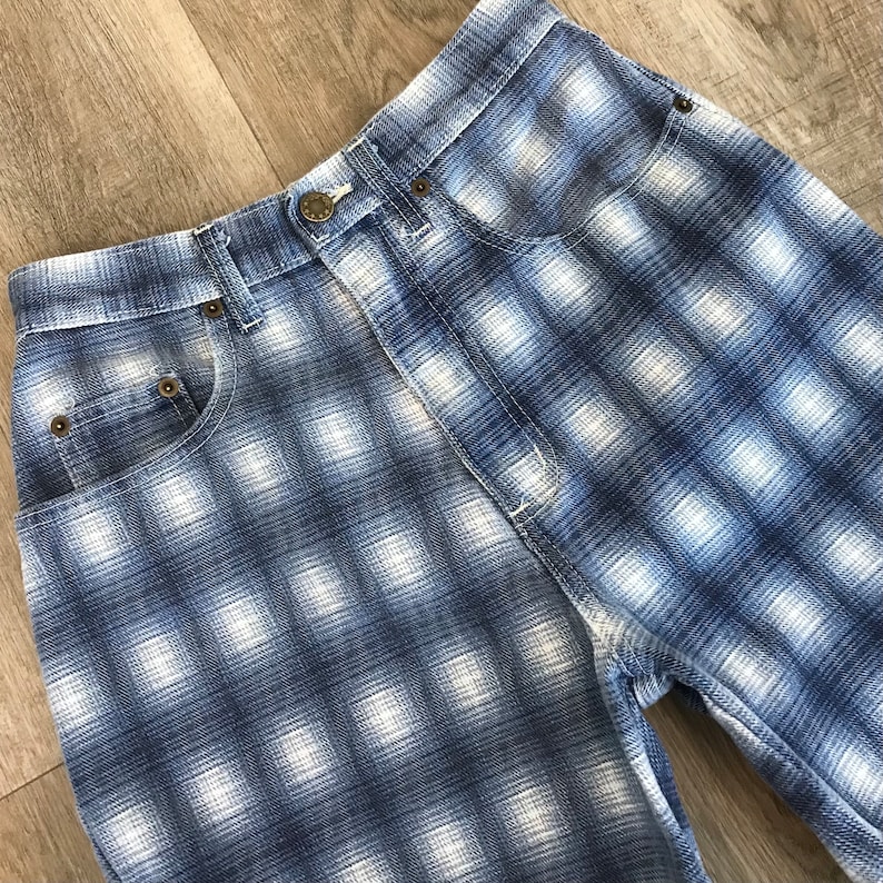 90's Plaid Print Long Jean Shorts / Size 25 image 3