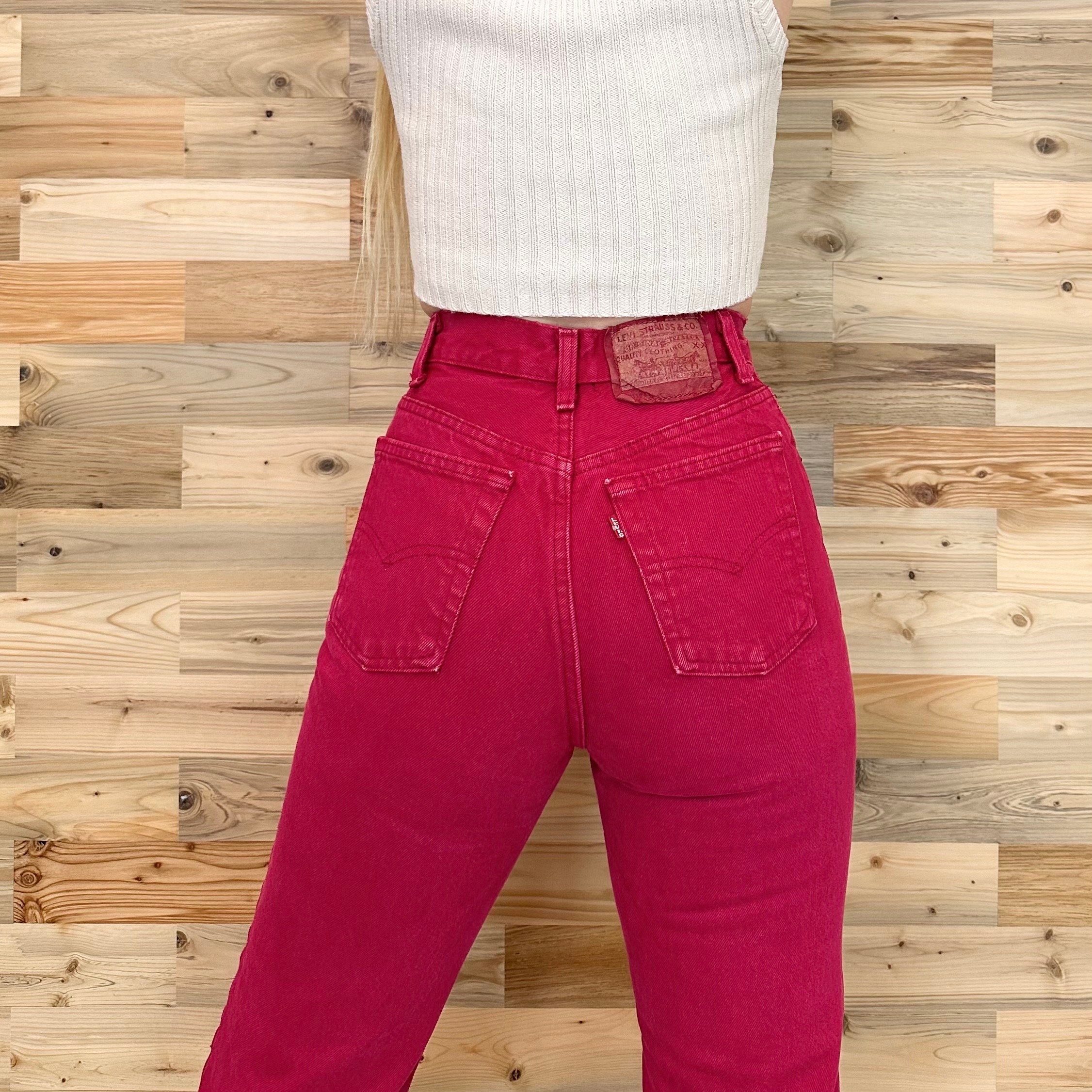 90s Coral Red High Waist Mom Jeans PLUS SIZE, Size 16, 33 Inch