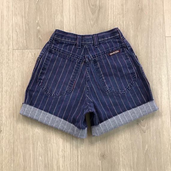 70's Shades Vintage Pinstriped Cut Off Jean Shorts / Size 22 XXS