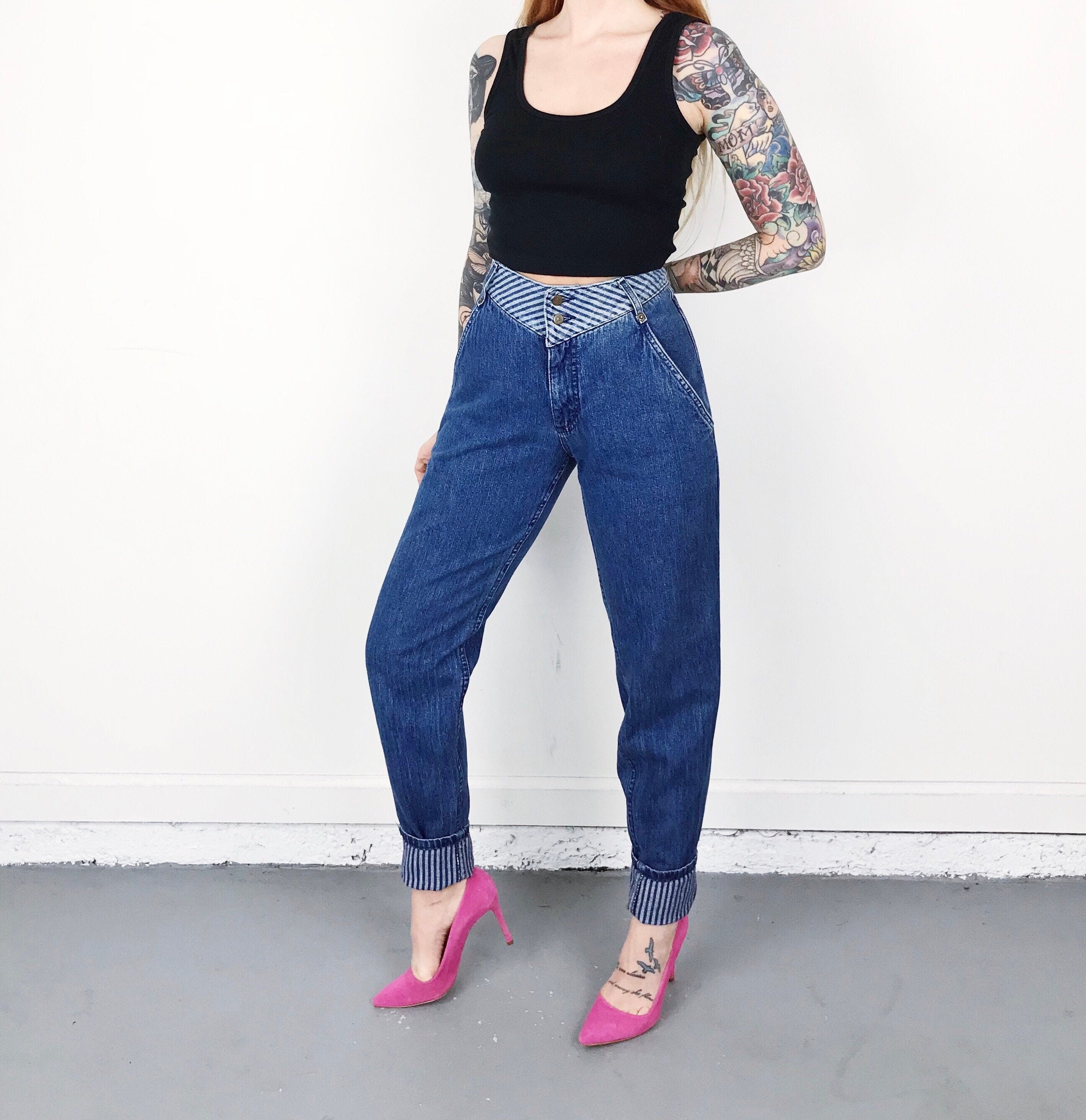 Vintage Lee Pinstriped Jeans / Size 25 26