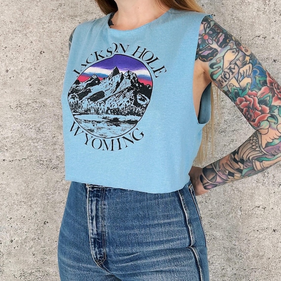 80's Jackson Hole Wyoming Cropped Sleeveless Tee Shirt T-Shirt