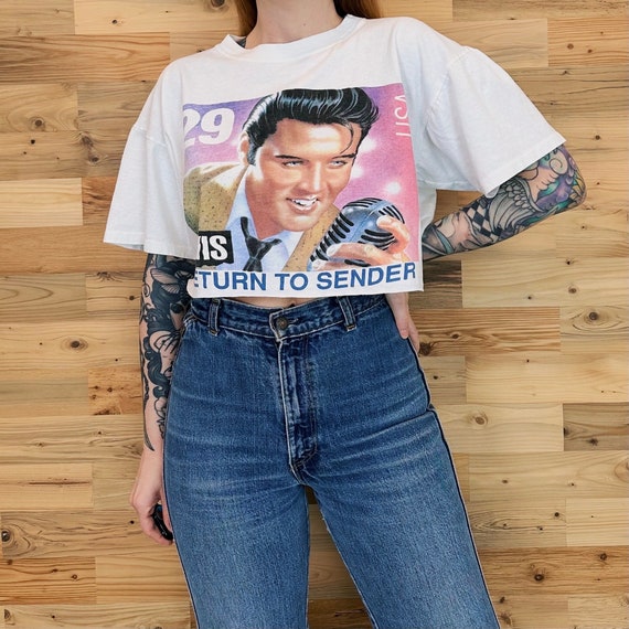 Elvis Presley 90's Vintage Postage Stamp 29 Collector's Cropped Tee Shirt Crop Top T-Shirt