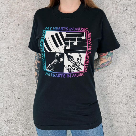 Vintage My Heart's In Music Graphic Tee Shirt T-Shirt