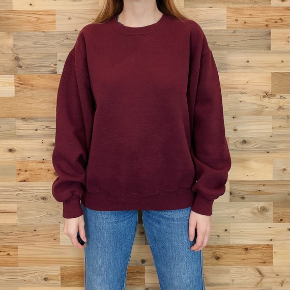 Burgundy Red Basic Pullover Crewneck Sweatshirt - image 3