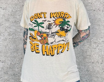 80's Threadbare Thin Soft Vintage Don't Worry Be Happy Duck Tee Shirt T-Shirt