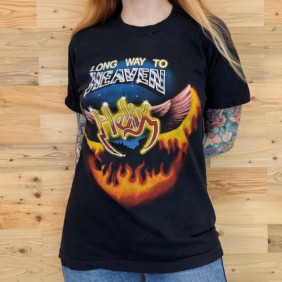 Vintage 1985 Helix Tee - Long Way to Heaven Rock Band Music Tour T-Shirt