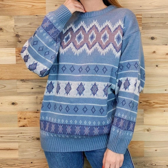 Cozy Lavender Knit Geometric Striped Vintage Pullover Sweater