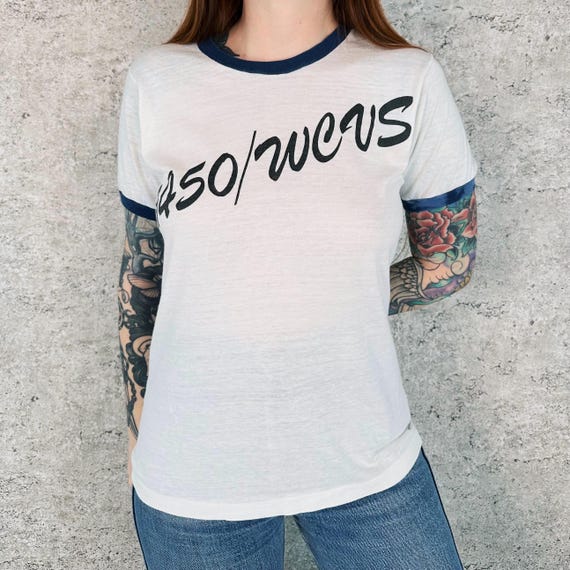 Soft 1980's Thin 1450 WCVS Radio Station Vintage Ringer Tee Shirt T-Shirt