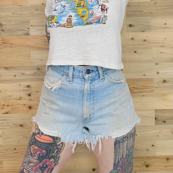 70's Levi's Orange Tab Cut Off Cheeky Jean Shorts… - image 2