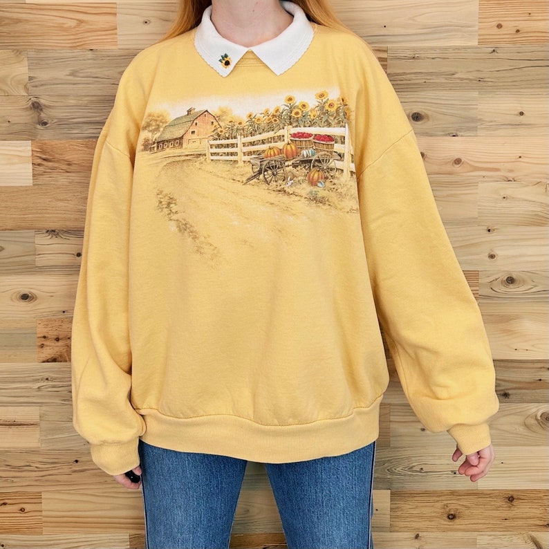 Vintage Collared Sunflower Farmhouse Pullover Sweatshirt Top image 5