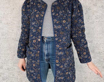 Quilted Vintage Puff Sleeve Chore Coat Jacket with Pockets