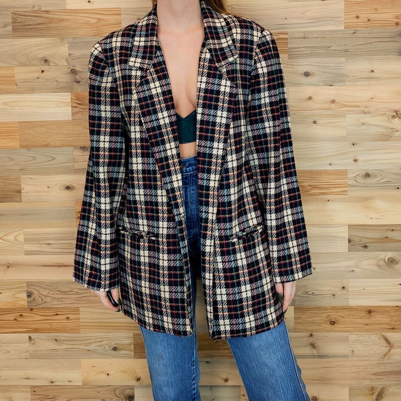 Vintage Plaid Wool Blazer Jacket image 7