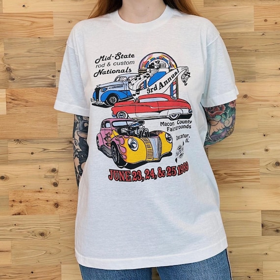 Vintage 80's Hot Rod Car Show Soft Thin Graphic Tee Shirt T-Shirt